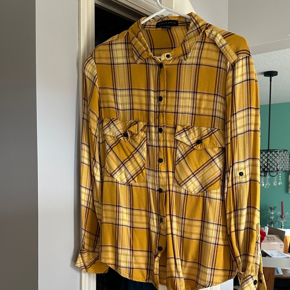 Sanctuary Yellow Plaid Button Down Shirt